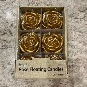 gold 3” rose shaped unscented floating candles NIB